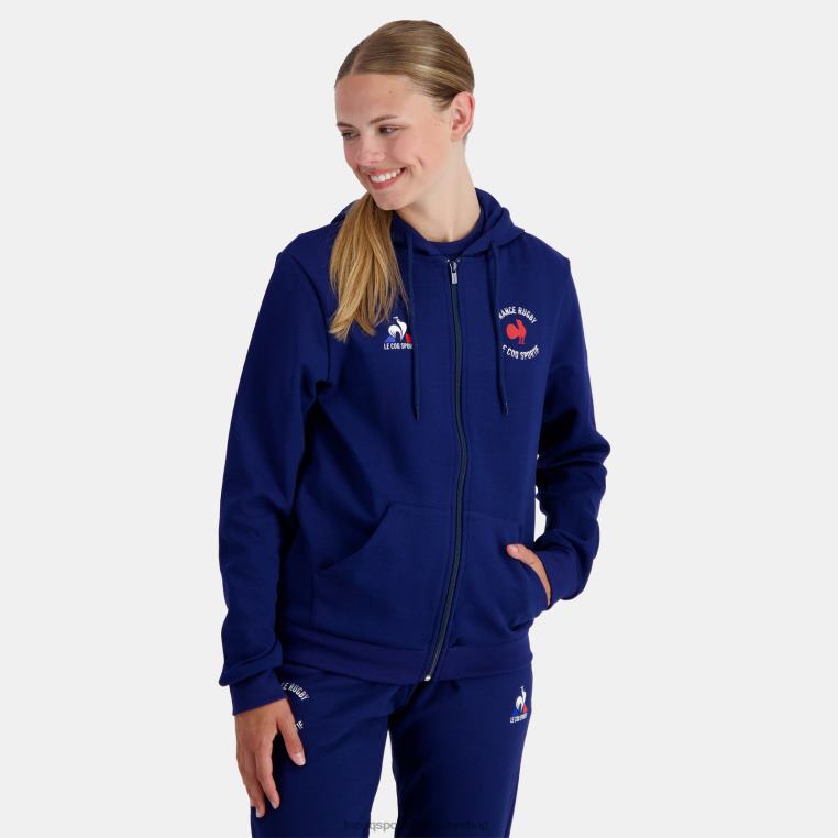 ruházat férfiak Le Coq Sportif kapucnis pulóver cipzárral - francia rögbi kék 846V28