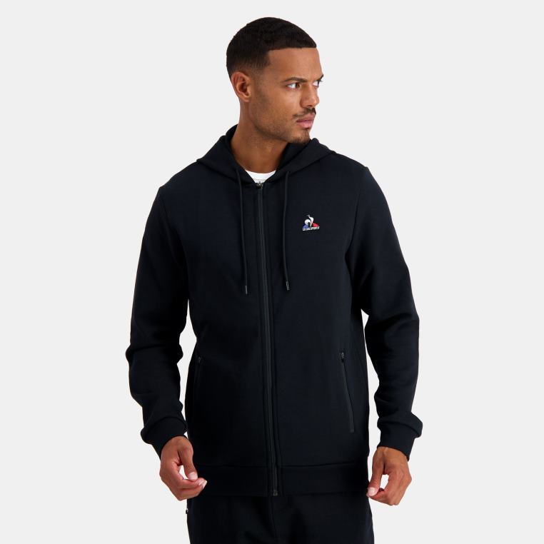 ruházat férfiak Le Coq Sportif kapucnis pulóver fekete cipzárral 846V48